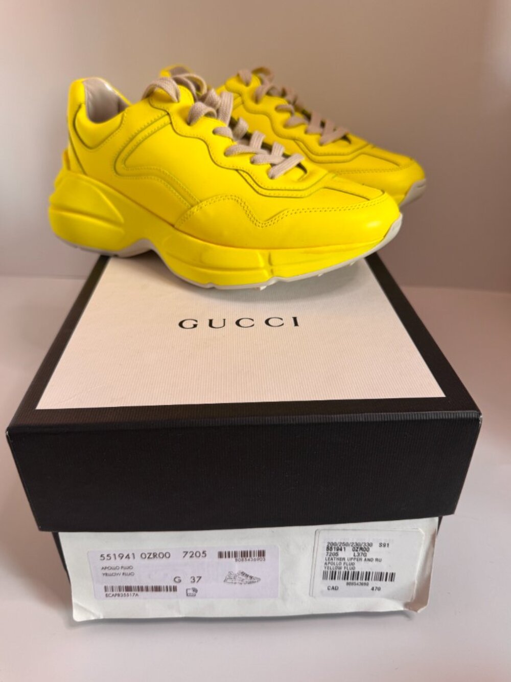 Gucci Rhyton Neon Yellow Leather Sneakers EU 37 New Unworn